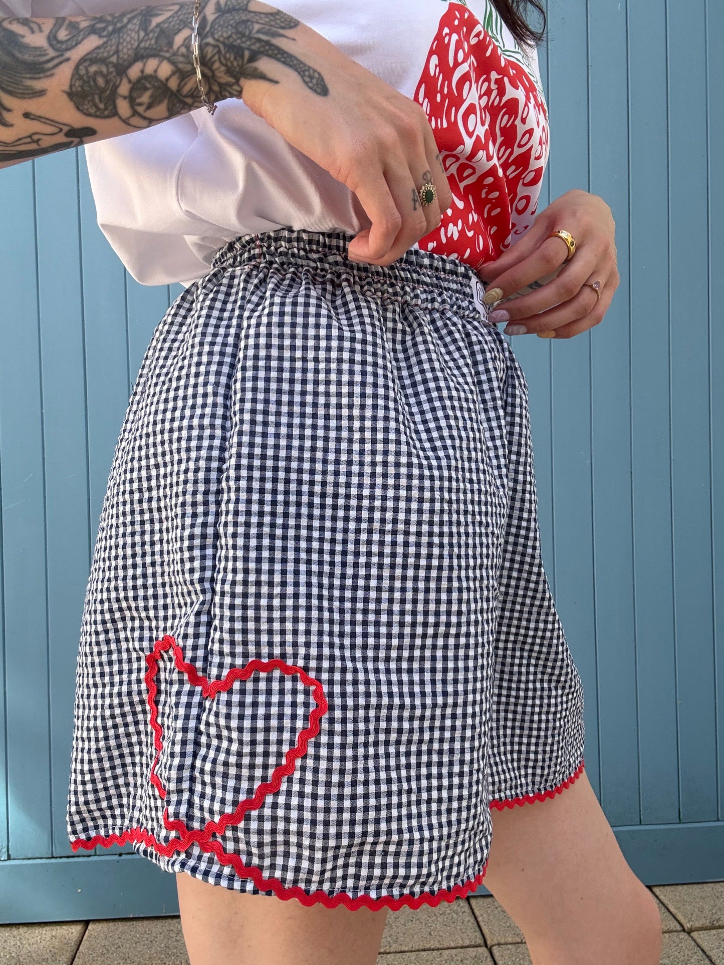 PREMIUM Navy Gingham Heart Shorts