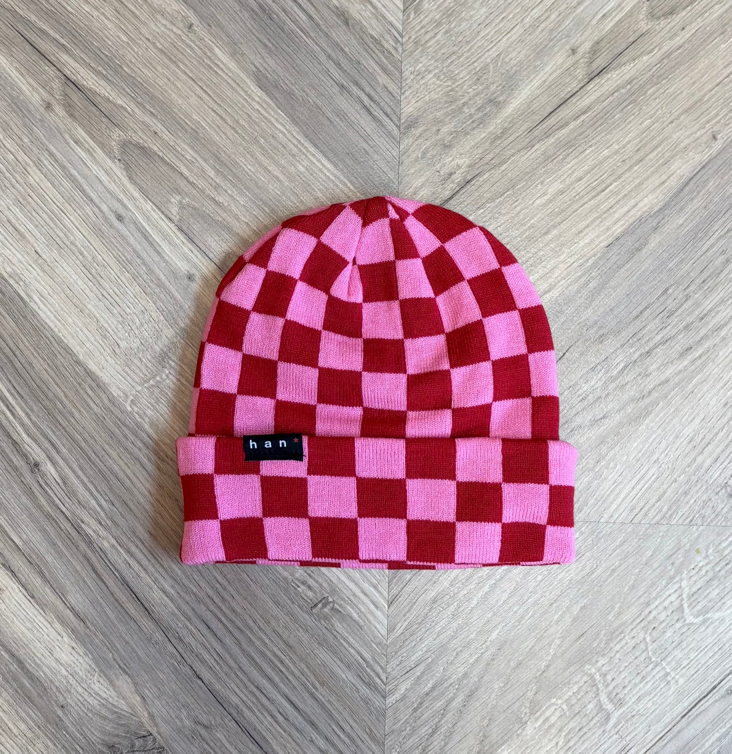 Pink & Red check Beanie