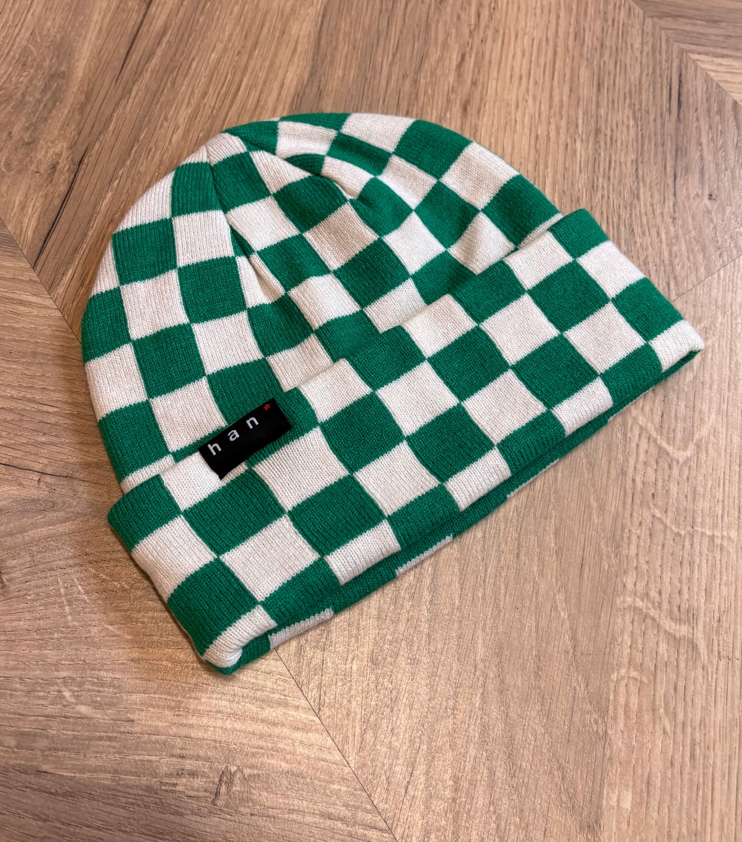Green & White check Beanie