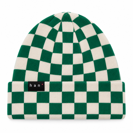 Green & White check Beanie