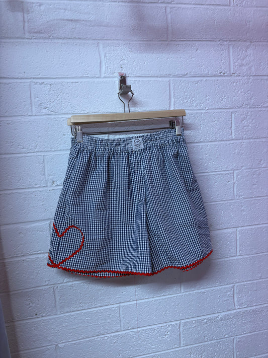PREMIUM Navy Gingham Heart Shorts