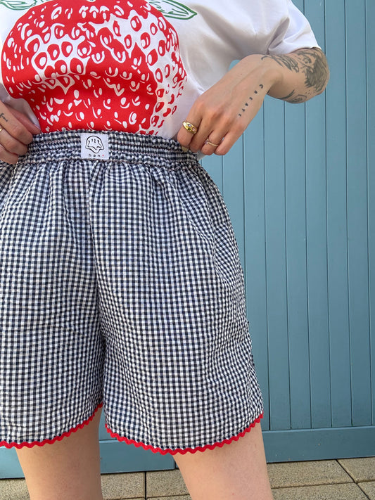 PREMIUM Navy Gingham Heart Shorts