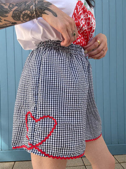 PREMIUM Navy Gingham Heart Shorts