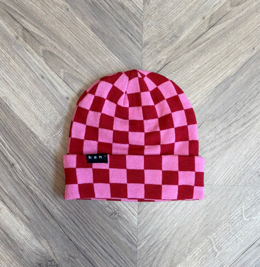 Pink & Red check Beanie