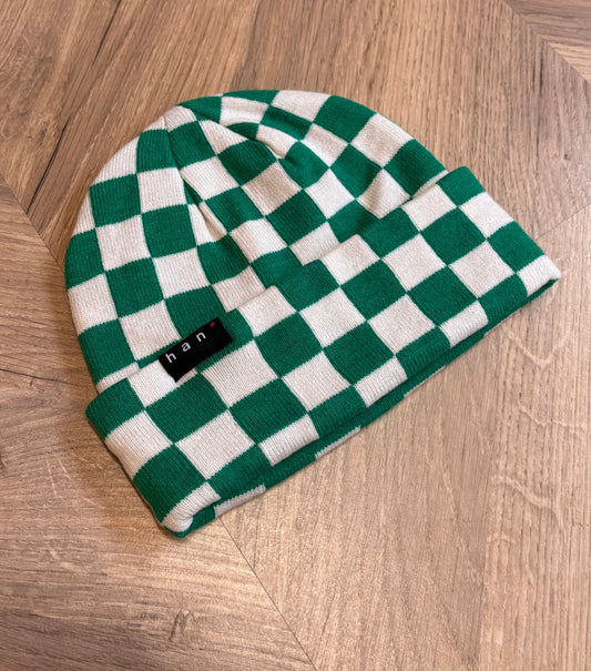 Green & White check Beanie
